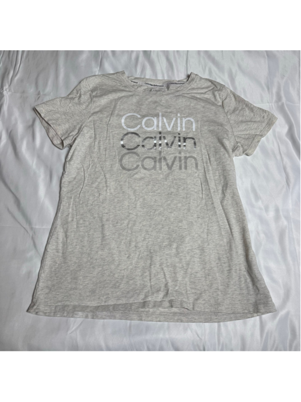 Women's Calvin Klein Performance T-Shirt XL Grey White Short Sleeve Tee